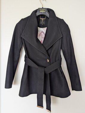 Ted Baker's Black Signature Belted Wool Wrap Coat